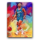 Muggsy Bouges Art Card Limited 23/50 Edward Vela Signed (Charlotte Hornets)