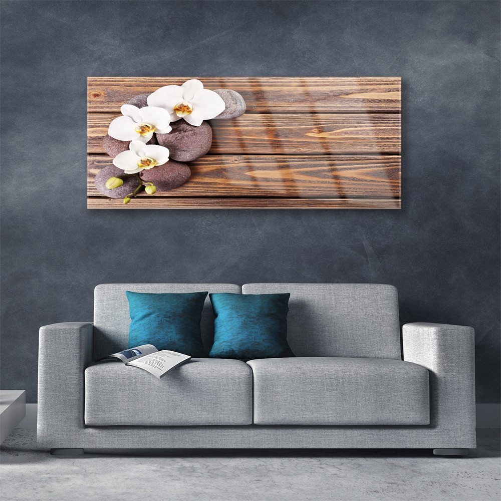 Tableau de luxe en Plexiglas® fleurs et pierres 125x50 cm