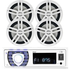 Pyle PLRMR23BTW Bluetooth AM/FM Receiver, 4x Enrock 6.5" White Marine Speakers