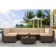 Danrelax 7-Piece Outdoor Sectional Sofa Patio Conversation Set, PE Rattan Wicker