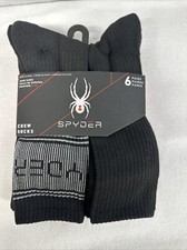 NEW 6 PAIRS MEN'S SPYDER CREW SOCKS SIZE 6-12 HALF CUSHION ARCH SUPPORT BLACK