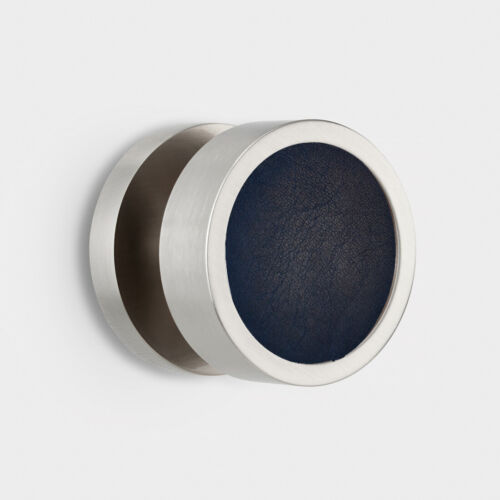 Contemporáneo Plata Ranura Pomos Puerta Con Negro, Marrón & Azul Cuero Inserción - Imagen 15 de 18