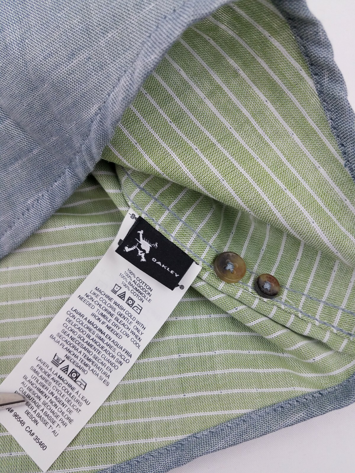 Oakley Blue Green Solid Chambray Long Sleeve Cott… - image 6