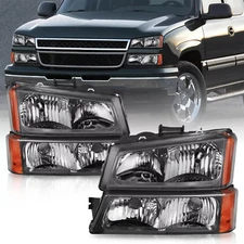 2-Color Headlights For 2003-2006 Chevy Silverado 1500 2500 3500 Bumper Lamps
