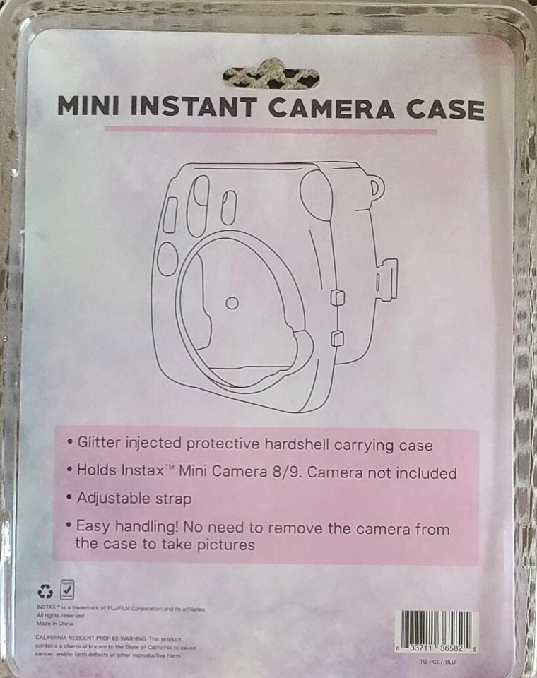 Instax Mini 8/9 ~ Instant Camera Hardshell Case - Blue Glitter w/ Shoulder Strap - Image 4 of 4