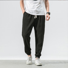 Harem Pants Pants Men Linen Drop Crotch Wide Leg Baggy Pants
