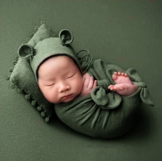 Newborn Bear Bonnet Wrap Pillow Photo Prop Set