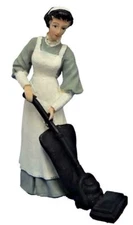 Dolls House People Victorian Maid in Grey Hoovering Resin Figure