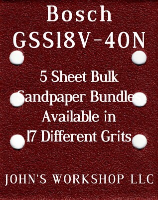 Bosch GSS18V-40N - 1/4 Sheet - 17 Grits - No-Slip - 5 Sandpaper Bulk Bundles