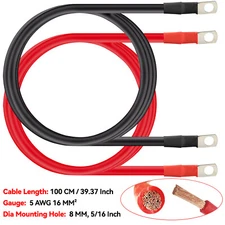 Battery Cable Set 39'' 5AWG 16mm 2 Power Inverter Cables for Car RV Motorcycle