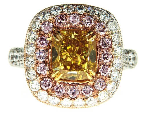 5 CT Diamond Ring18k Gold Natural Fancy Intense Yellow Pink Color GIA Certified - 第 2/11 張圖片