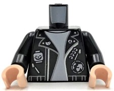 Lego New Black Torso Leather Jacket over Whit...