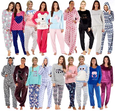 Damen Weich Fleece Pyjama Lounge Set Zweier Warm Pyjama Damen Lounge Hose Pullover