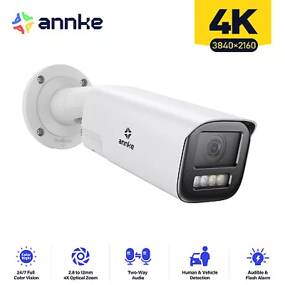 ANNKE 4K Color Night POE IP Security Camera 4x Zoom Two Way Audio AI Detection