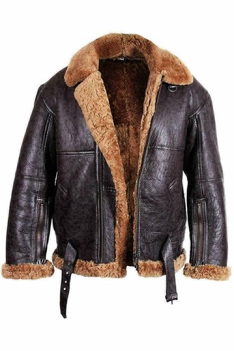 Mens Real Leather Bomber Fur Jacket RAF 