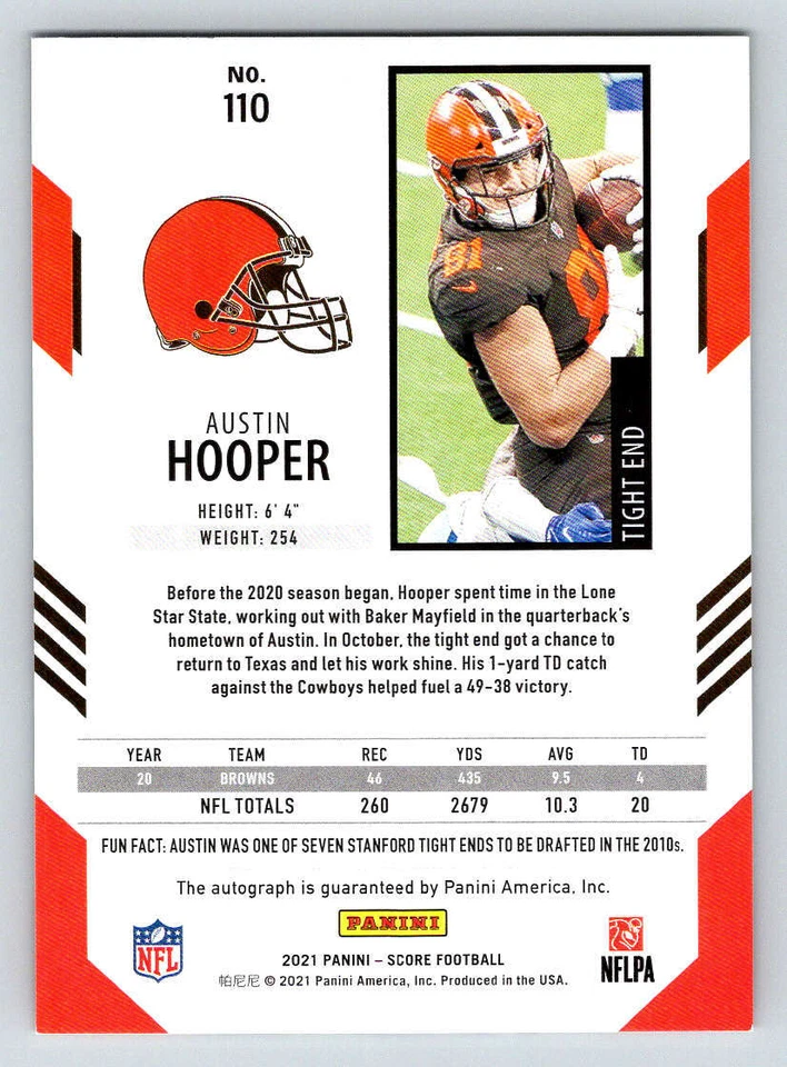 2021 Score Signatures #110 Austin Hooper (ref 194785) - Image 2 of 2