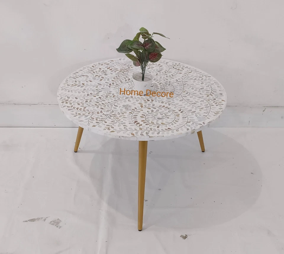 handmade mother of pearl inlay coffee table, center table, bone inlay furniture - Image 3 of 4