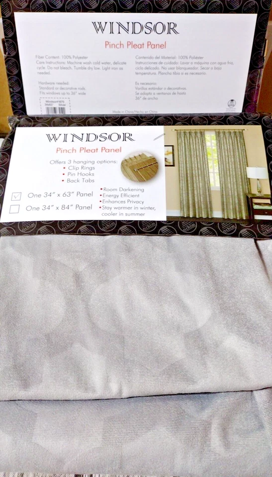 Cortinas Windsor, 1 par, lengüeta trasera plisada pellizco, panel 68" de ancho, total x 63" plateadas Foto 3 de 4