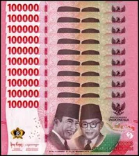 (2) MILLION INDONESIA RUPIAH - 20 x 100,000 IDR Banknotes - AUTHENTIC 2022 ISSUE