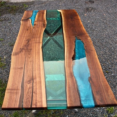 Walnut epoxy resin dinning table, office-dinning table, made to order