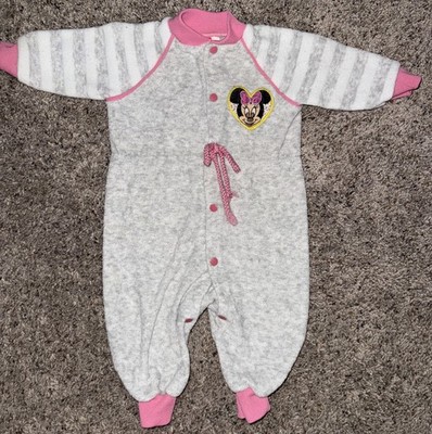 Vintage Playskool Terry Cloth Jump Suit Baby 3-6 Months Gray Pink Minnie Mouse