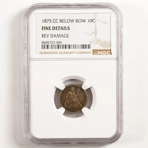 1875-CC Below Bow Seated Liberty Dime 10c Fine Details NGC 31649