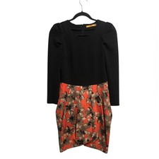 Alive + Olivia puff long sleeve sleeve, black coral floral tulip hem mini dress