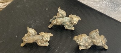 Vtg. Chinese Guardian Lion Foo Dog Brass Figurine set of 4