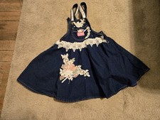 Vintage Oshkosh B'Gosh Denim Overall Dress With Embroidered Flowers Size 6