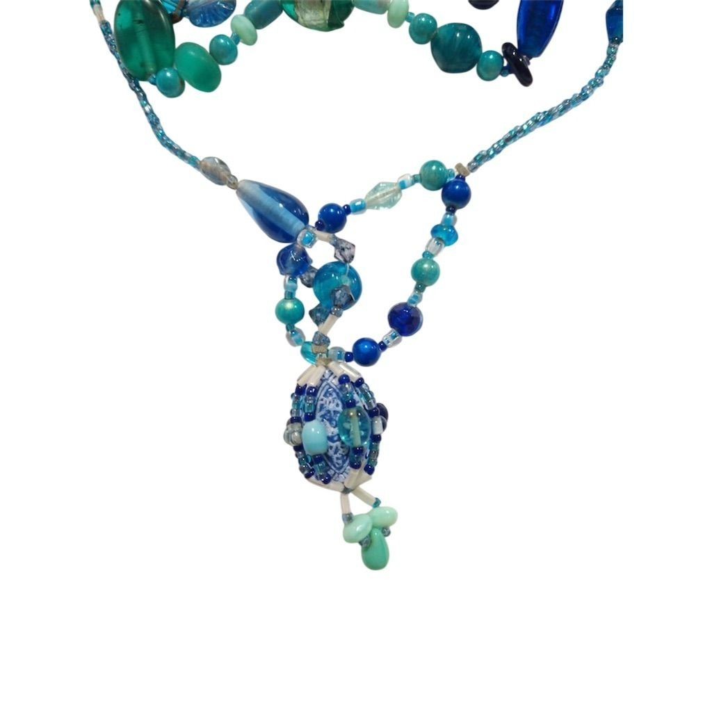 Blue Glass Multi-Strand Beaded Statement Necklace… - image 5