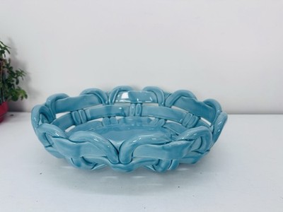 Ceramiche Lanzarin gewebte glänzende Glasur oval blau Keramikschale