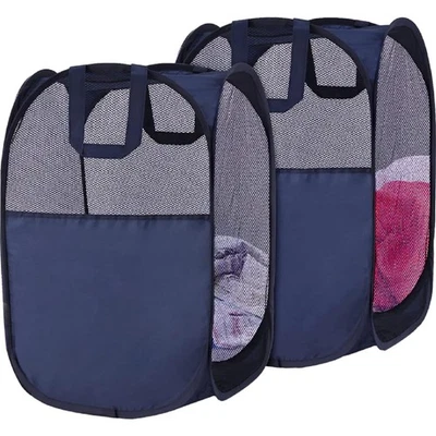 Wäschekorb Klappbar 2 Stück, 36x36x56 cm, Mesh, Nylon, navy, Camping - Bild 1 von 2