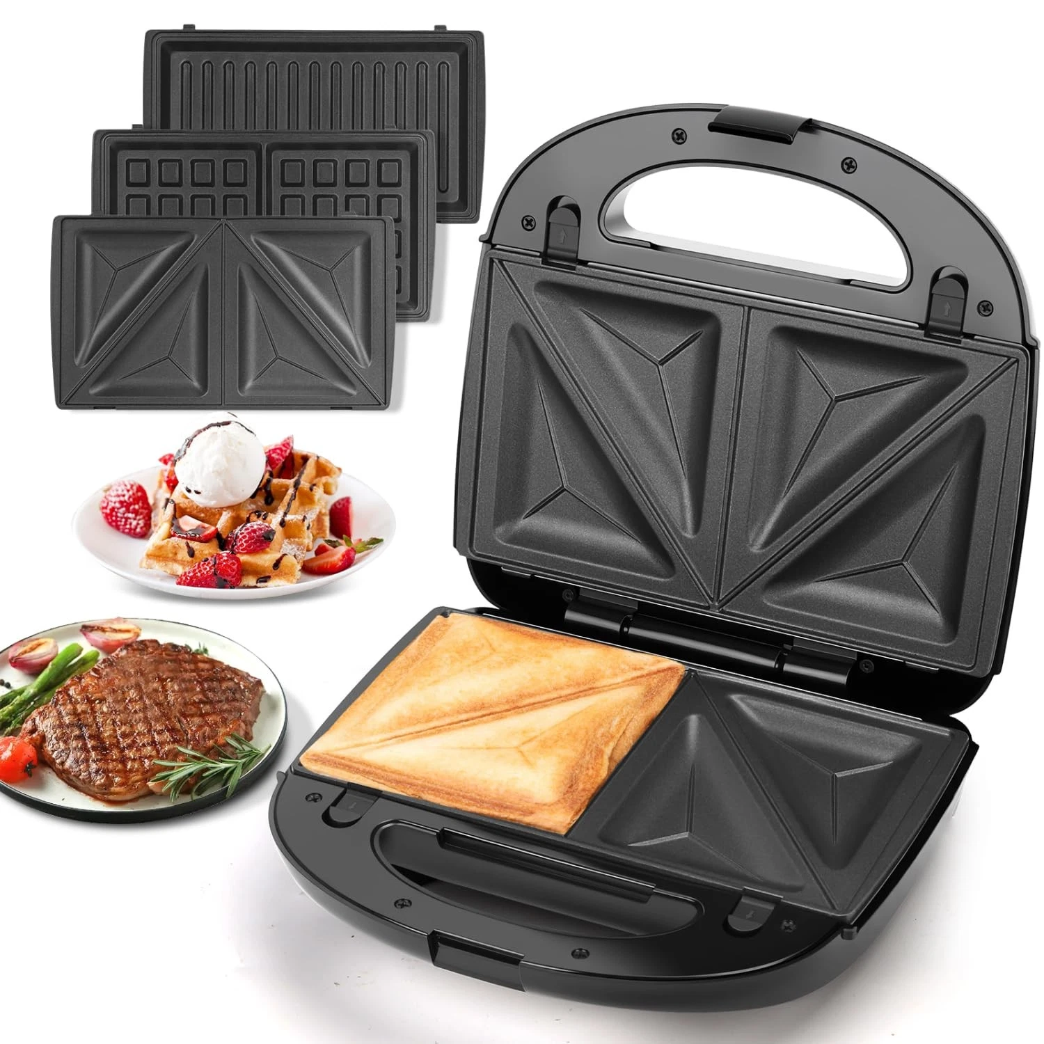 3 In 1 Electric Sandwich Maker Press Grill with Removable Non Stick Plates
Opens in a new window or