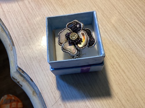 BARBARA BIXBY Pansy Gemstone Iolite & Abalone Sz 8 Flower Ring