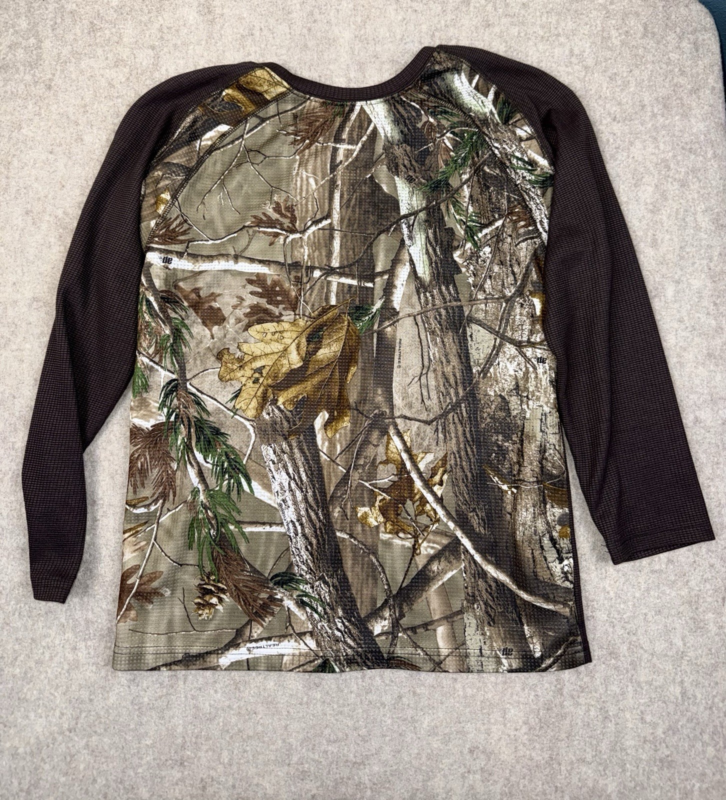 Realtree Boys Size XL(14/16) Camo Brown Long Sleeve Tshirt Waffle Knit image 4