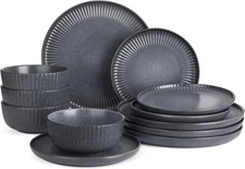 Famiware Starlight Dinnerware Sets, Plates 4-Set(12pcs), Matte Midnight Grey 