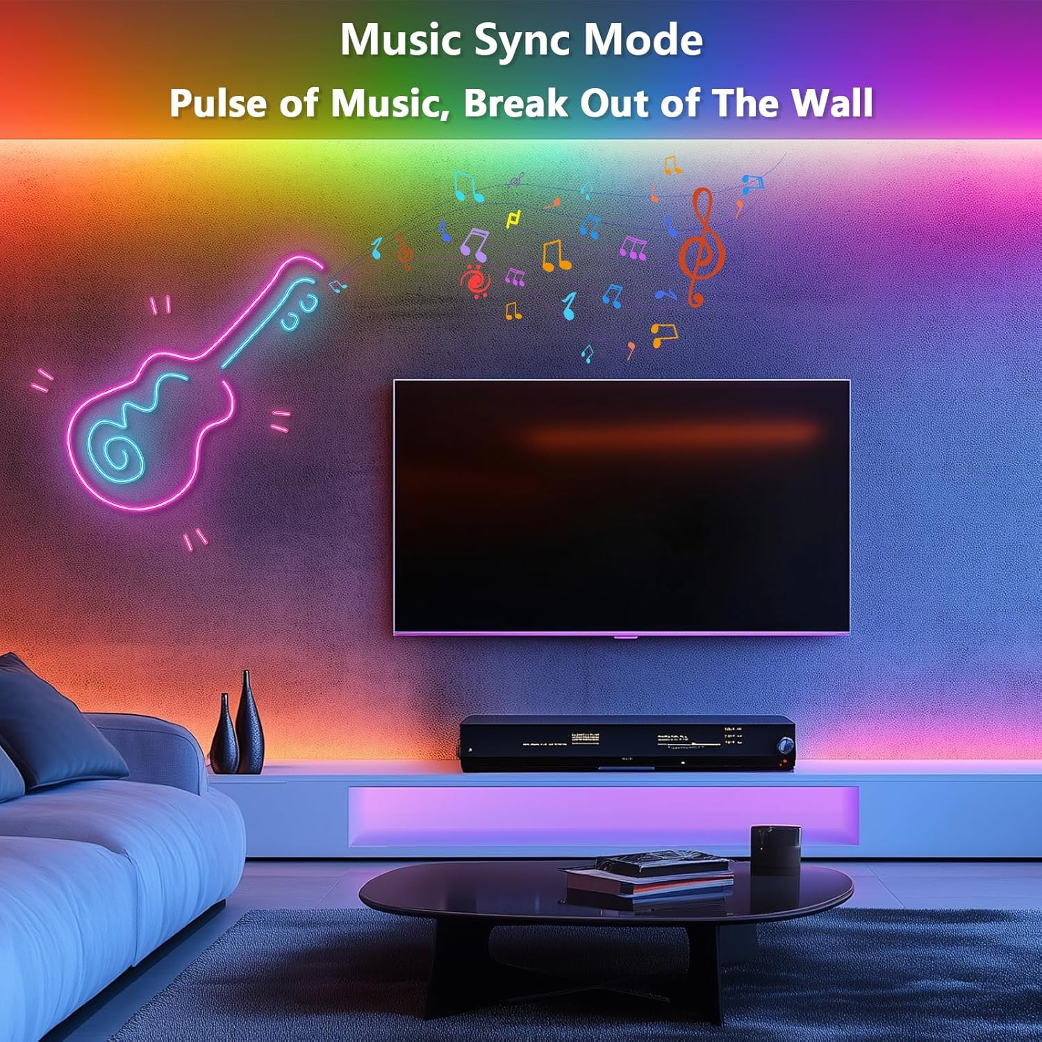 Striscia LED RGB IC Neon 5M Gaming Setup Bluetooth 5V - Sync Musica - 2