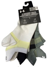 Under Armour 3 Pair ArmourDry Run Lite NO SHOW TAB Socks MEDIUM 7-8.5 W/B/T