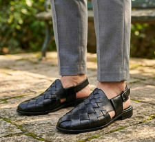 Sandalias tejidas Peshawari Chappal de cuero para hombre zapatos hechos a mano Huarache Fisher
