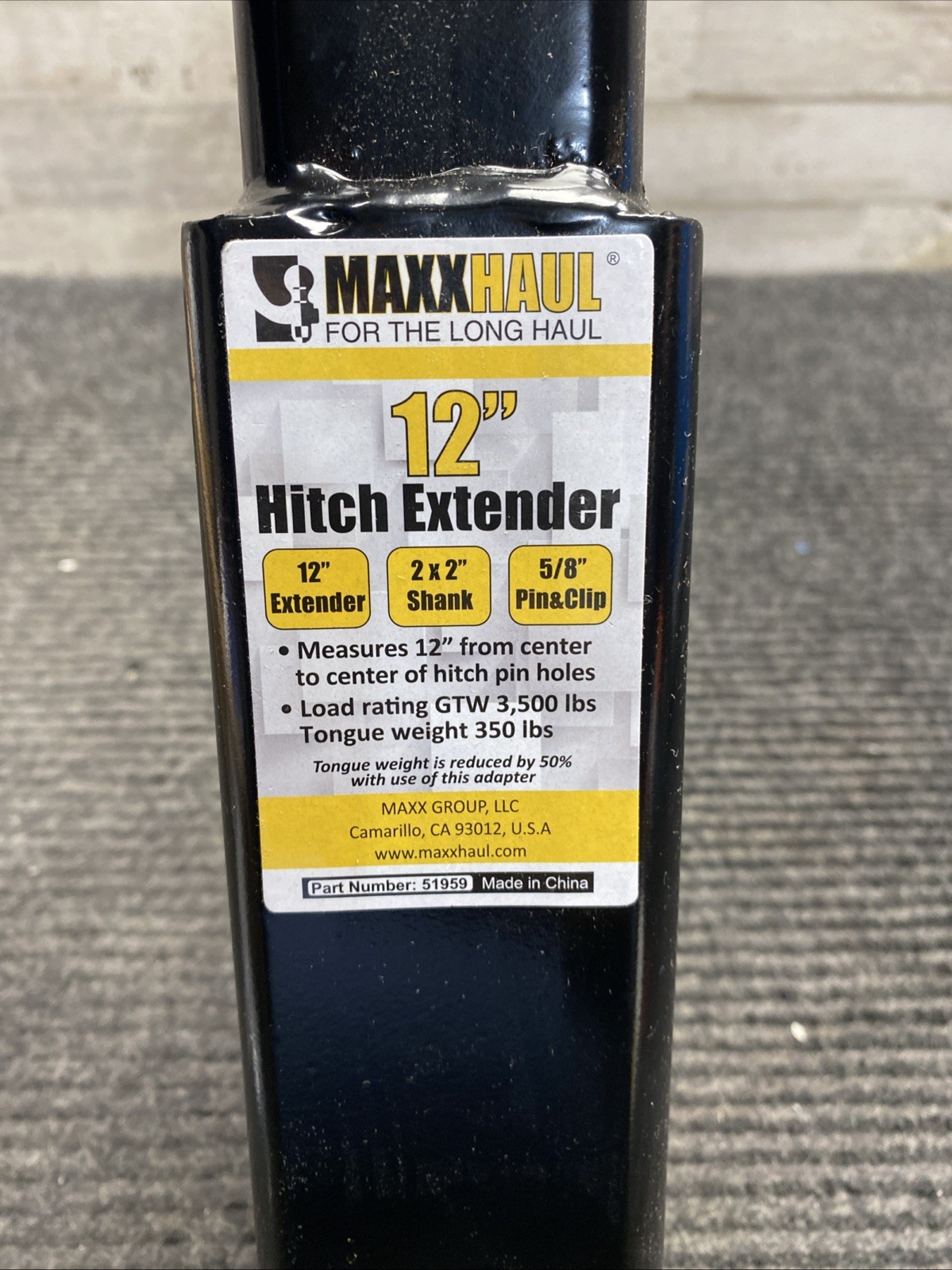 51959 Trailer Hitch Extension 12 Inch for 2 Inch Receiver 3500 lbs Capacity