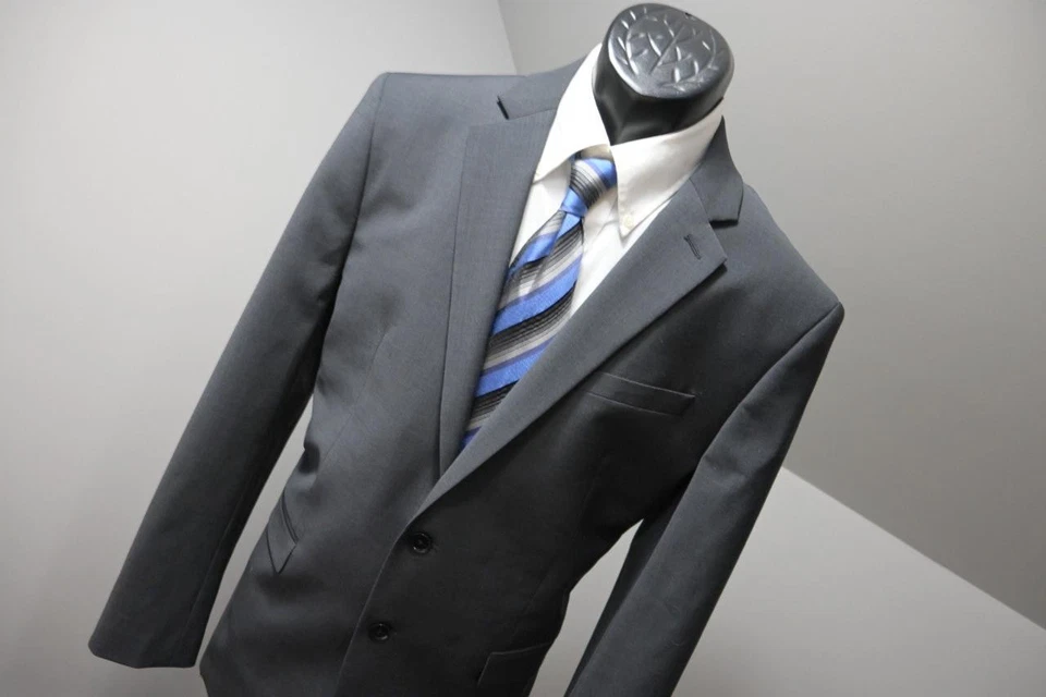 Express Slim Gris Oscuro Lana Poli Elástico Traje Blazer Chaqueta Deportiva Para Hombres 42 R Nuevo con Etiquetas Foto 4 de 4