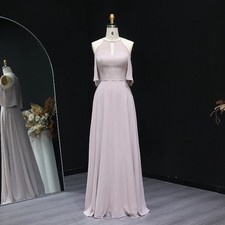 Elegant Pink Scoop Neck Long Bridesmaid Dress Simple Chiffon Wedding Guest Gown