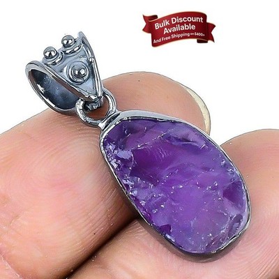Amethyst Druzy Stein Handarbeit Trendy Frau Art Deco Anhänger 925 Sterling Silber