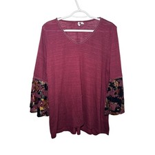 Est 1946 Burgundy Floral Burnout Velvet Bell Sleeve V Neck Top XL Fairy Witchy