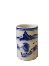 Vintage Chinese Porcelain Watery Landscape Painted Brush Pot