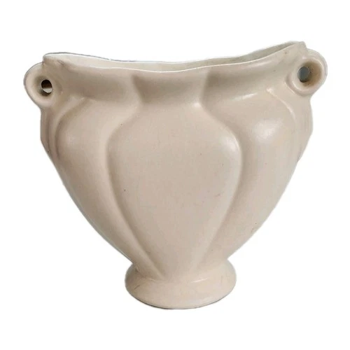 Vintage 1940's Hull Pottery Off White Double Handle Vase Art Deco 6.5 X 5.5 X3