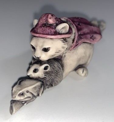 Adam Binder Editions Netsuke ~ Halloween HOCUS POCUS - Witch cat on Broom LE 250