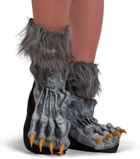 Werewolf Feet Shoe Covers - Silver Grey Were Wolf Monster Foot Claws Costume Acc