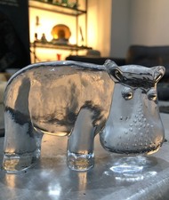 Glass Hippo Kosta Boda Paperweight Swedish Glasworks Bertil Vallien Zoo Series