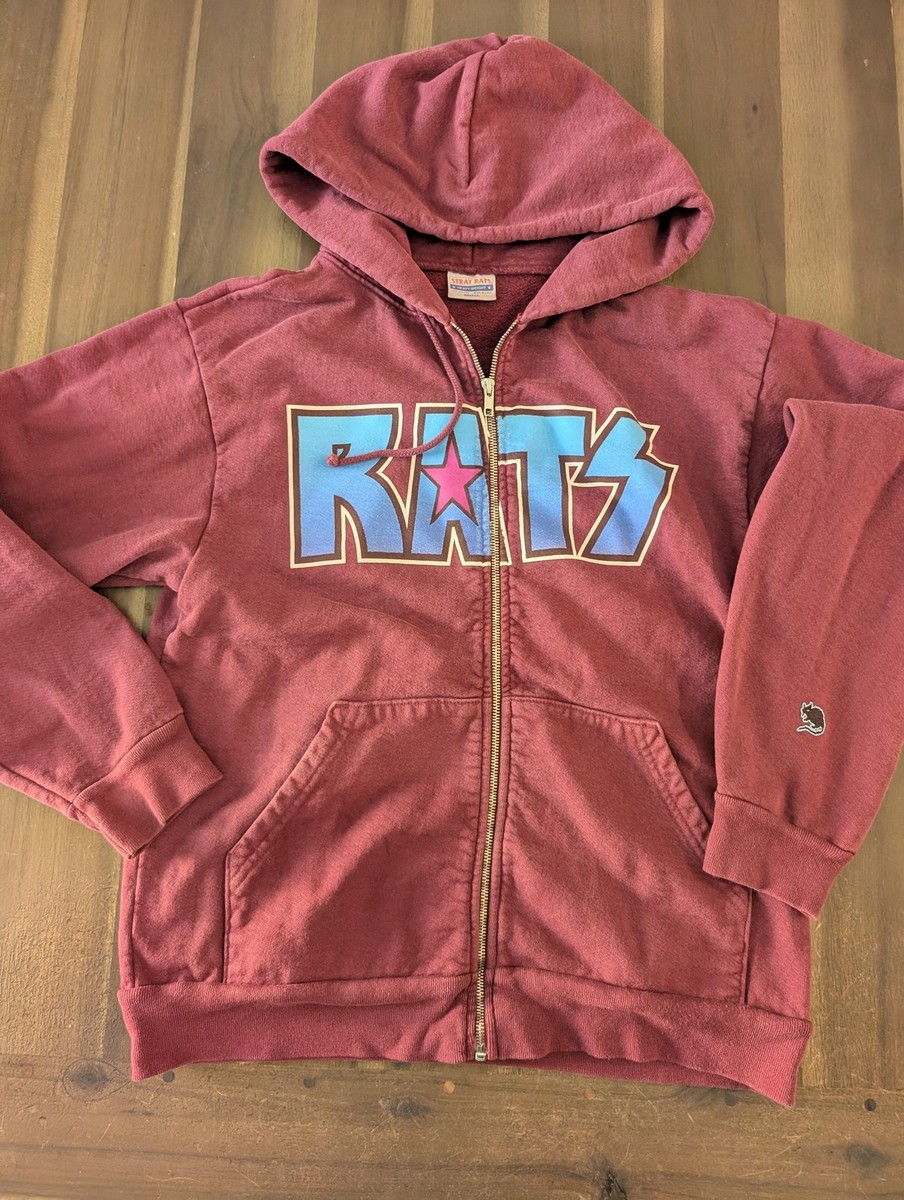 Stray Rats Hoodie Mens Small Red Full Zip Heavyweight Sweatshirt RATS Logo USA